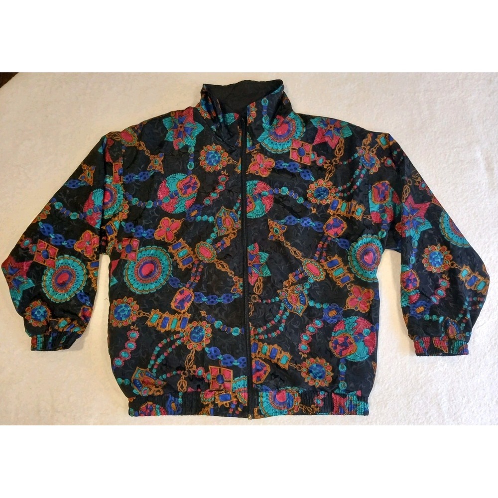 Vintage Sunterra Colorful Windbreaker Women's Jacket Size M Flower Pattern‎